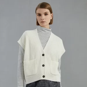 BC774 High Quality Luxury Women's Clothing 100% Cashmere Knit Vest Sweater Sleeveless Cardigan