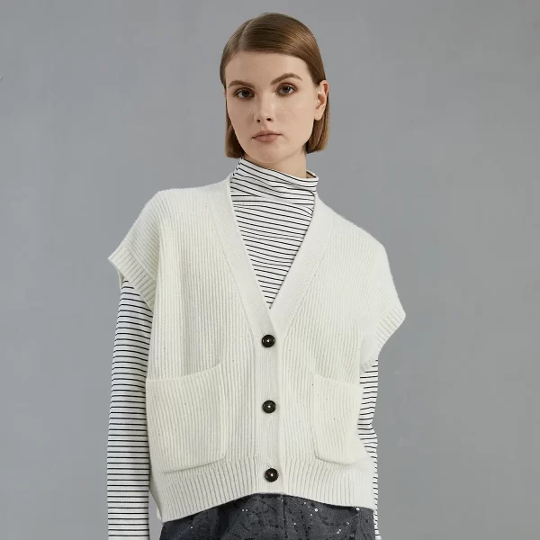 BC774 High Quality Luxury Women's Clothing 100% Cashmere Knit Vest Sweater Sleeveless Cardigan