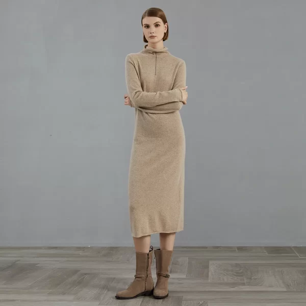 BC810 100% cashmere autumn winter turtle neck dress high quality luxury women's clothing - Image 3