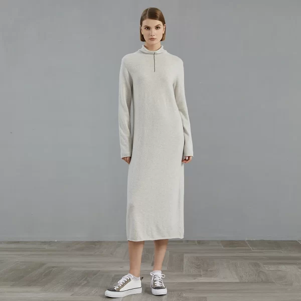 BC810 100% cashmere autumn winter turtle neck dress high quality luxury women's clothing - Image 5