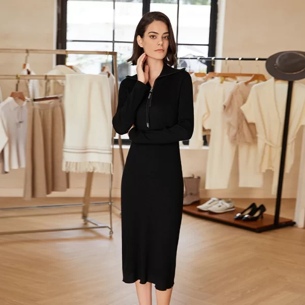 BC-329 Ladies Elegant High Quality Luxury Slim Fit 100% Merino Wool Knit Sweater Dress Womens Clothing - Image 3