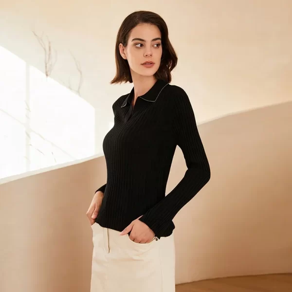 BC-326 Turn-Down Collar 60Nm 100% Merino Wool Women Knitwear Sweater Women's Sweaters Knit Sweater Clothes - Image 3