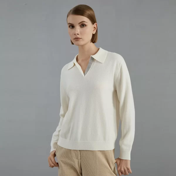 BC746 High Quality Luxury Women's Clothing 100% Cashmere polo shirts Pullover Knitted Sweater - Image 2
