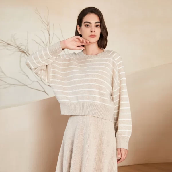 BC-200 Striped Sequined Batwing Sleeved Loose 2/26NM 7GG 100% Merino Wool Clothes Knit woolen Tops For Women's Sweaters - Image 4