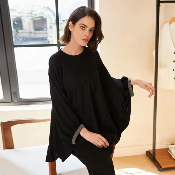 BC-328 Oversize Clothes 3/80Nm 100% Merino Wool Batwing Sleeve Sweater Womens Loose Plus Size Knitwear Knitted Jumper Sweater - Image 2