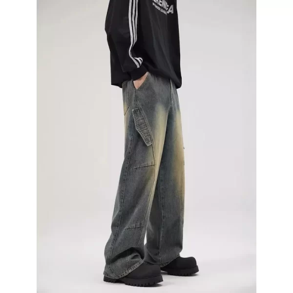 Men's Jeans Autumn and Winter American Style Baggy Casual Straight Pants Multi Pockets Make Old Big Size Trousers for Men - Image 3