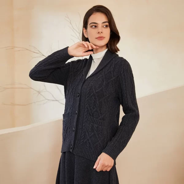 BC-298 Single Breasted Turn-Down Collar 7GG 2/26NM 100% Wool Clothes Knitwear Women Wool Cardigan Knit Sweater Cardigan Women - Image 3