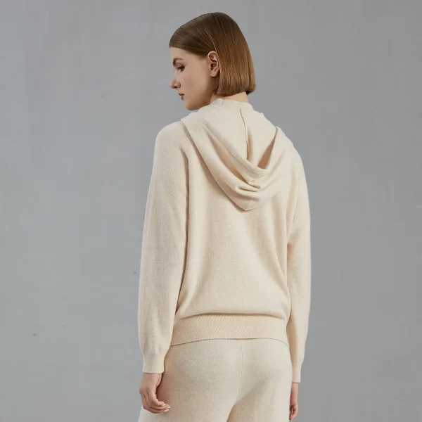 BC727 High Quality Luxury Women's Clothing 100% Cashmere Knit hooded Sweater Zip Cardigan - Image 2