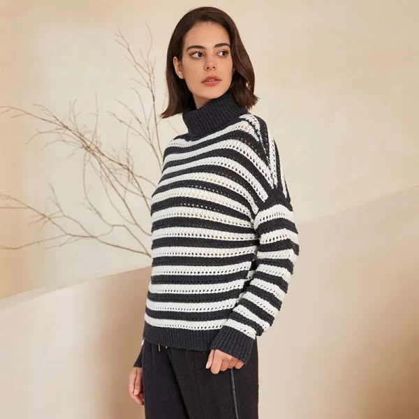 BC-290 Colorblocking Turtle Neck 100% Wool Clothes Knit Knitwear Women's Clothing Sweaters Woolen Sweater - Image 4