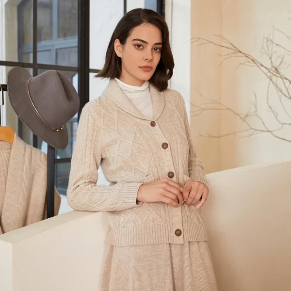 BC-298 Single Breasted Turn-Down Collar 7GG 2/26NM 100% Wool Clothes Knitwear Women Wool Cardigan Knit Sweater Cardigan Women - Image 5