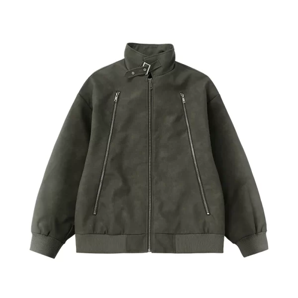 Men's Winter Jacket Baggy Casual Zipper PU leather jacket New in High Street fashion Stand collar American style coat for men - Image 4