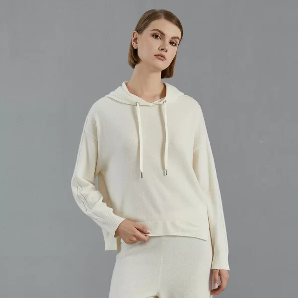 BC828 High Quality Luxury Women's Clothing 100% Cashmere Pullover Knitted Hooded Sweater - Image 3