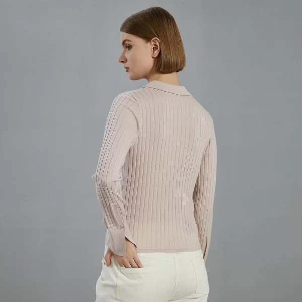 BC695 Autumn thin long-sleeved knitted cardigan luxury brand women's 100% merino wool sweater polo shirts - Image 3