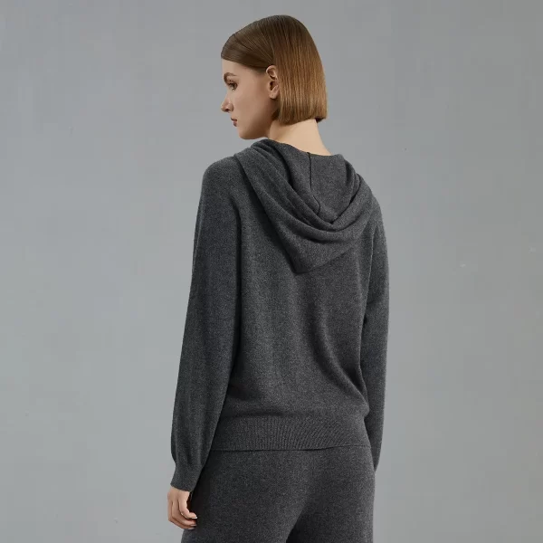 BC727 High Quality Luxury Women's Clothing 100% Cashmere Knit hooded Sweater Zip Cardigan - Image 4