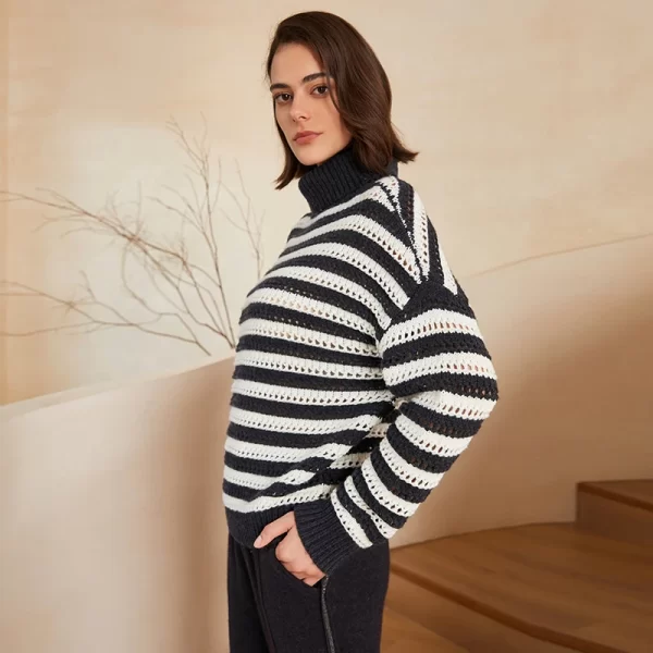 BC-290 Colorblocking Turtle Neck 100% Wool Clothes Knit Knitwear Women's Clothing Sweaters Woolen Sweater - Image 3