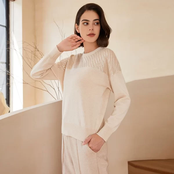 BC-242 Crew Neck Sequin Pullover Sweater 100% Cashmere Sweater Women's Knitted Top Women's Luxury Clothing - Image 2