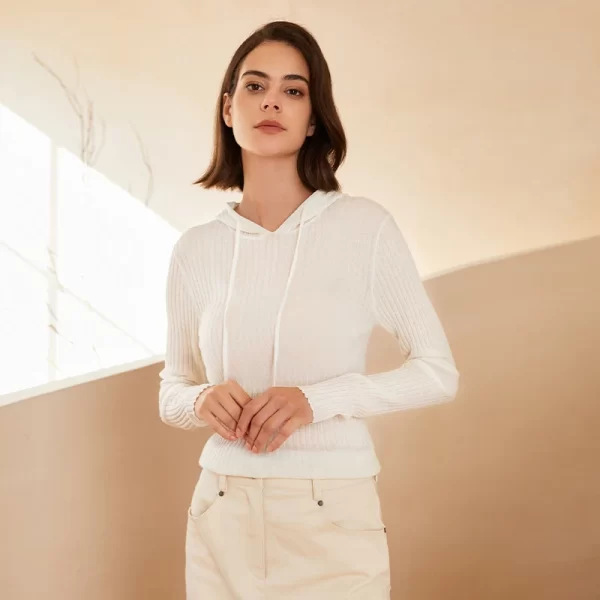 BC-315 Knitted Woollen Pullover Hooded luxury Women's Clothing Wool Thin Ladies Knit Sweater Hoodies - Image 5