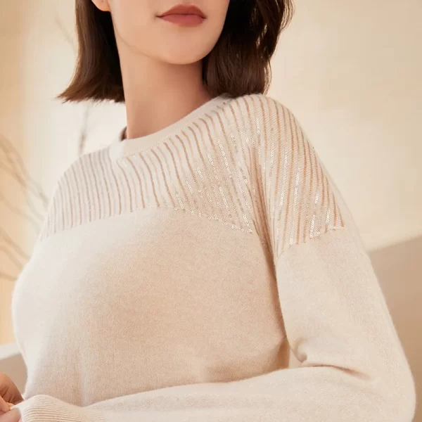 BC-242 Crew Neck Sequin Pullover Sweater 100% Cashmere Sweater Women's Knitted Top Women's Luxury Clothing - Image 5