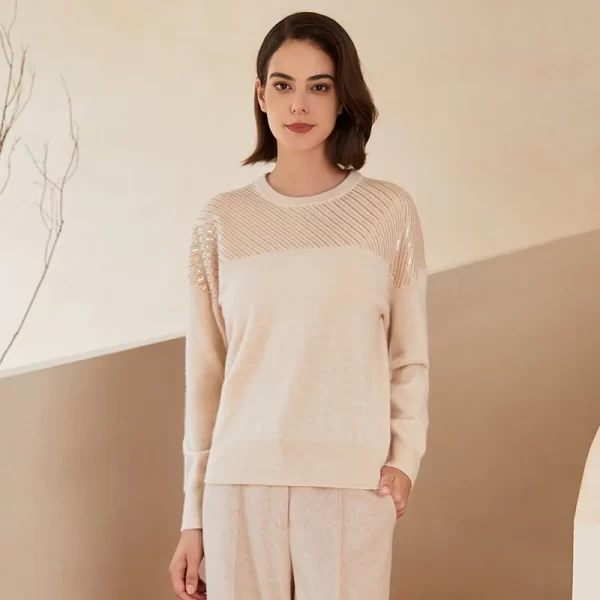 BC-242 Crew Neck Sequin Pullover Sweater 100% Cashmere Sweater Women's Knitted Top Women's Luxury Clothing - Image 4